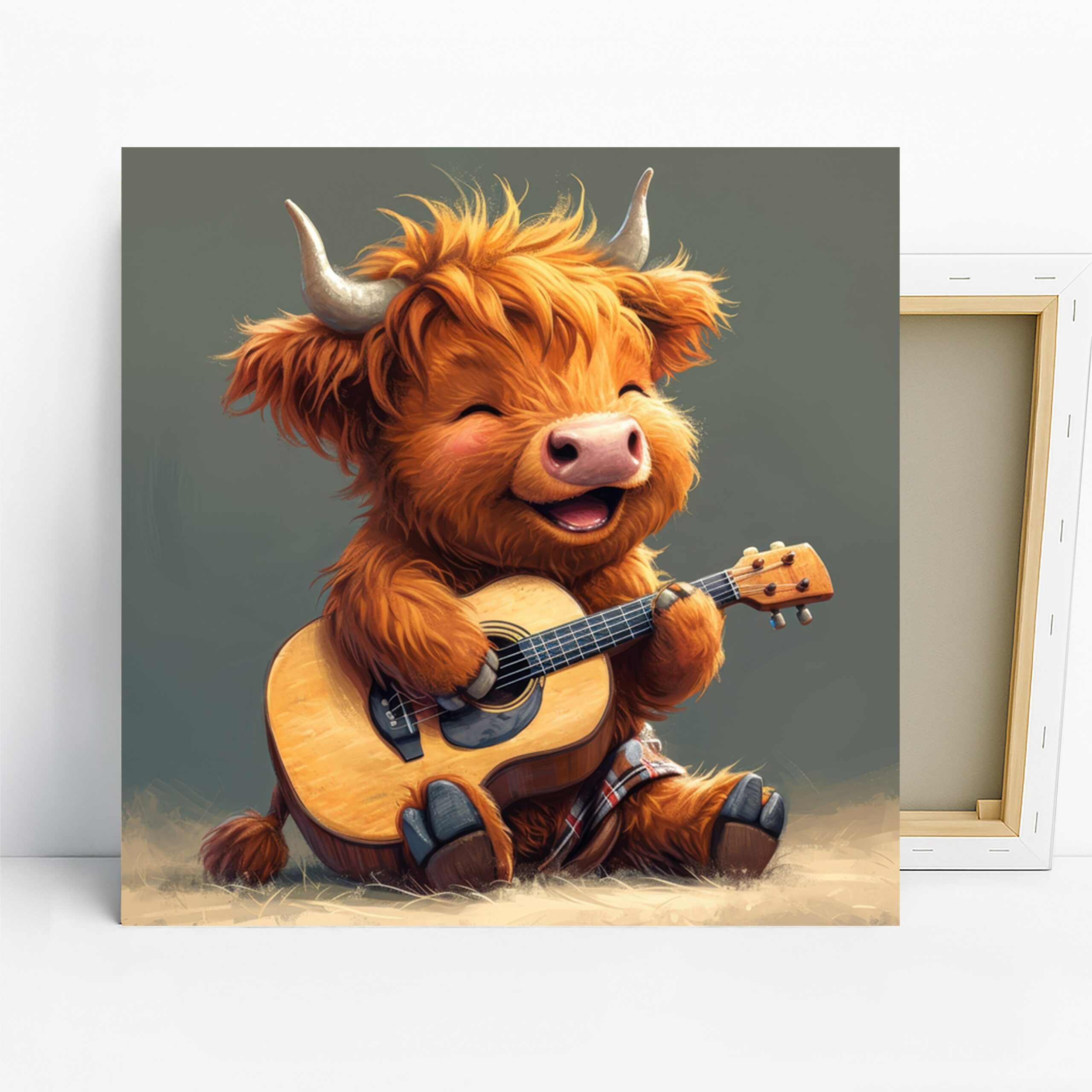 Highland Cow Art, Poster or Canvas, Whimsical Rustic Decor, Living Room Children's Room Bedroom Entryway Art, Brown Multicolor Yellow White