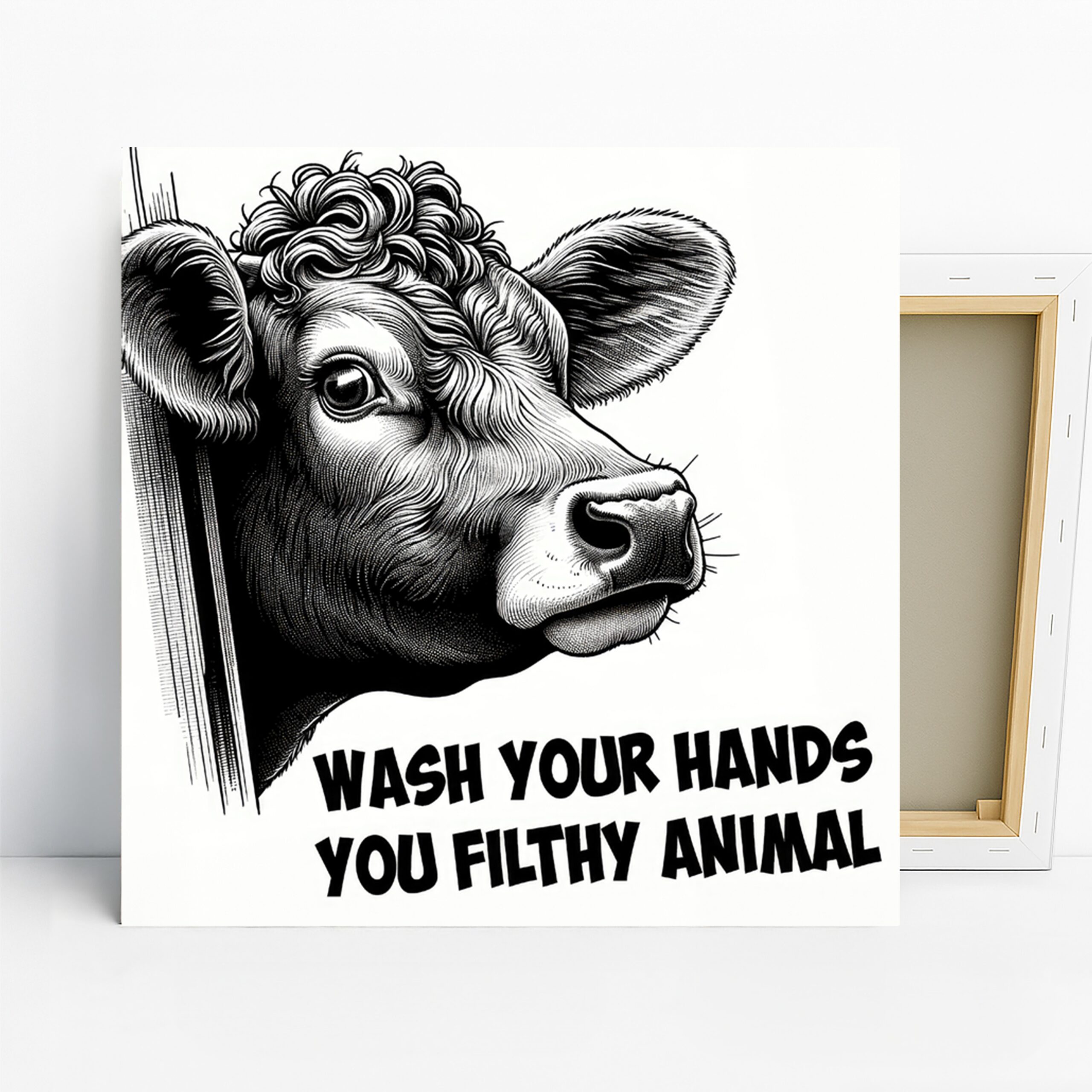 Cow Art, Canvas or Poster, Retro Pop Art Modern Decor, Kitchen Living Room Office Wall Art, Black and White Grey, Funny Humorous Gift