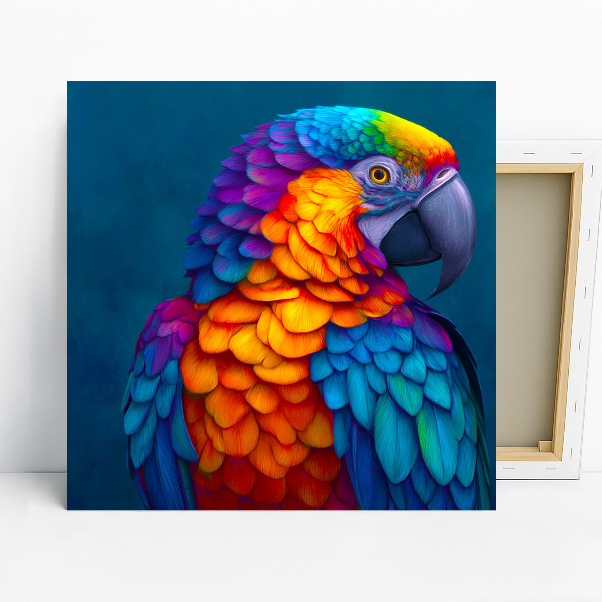 Macaw Art, Canvas or Poster, Contemporary Tropical Decor, Living Room Bedroom Office Wall Art, Blue Orange Purple Yellow Vibrant Print