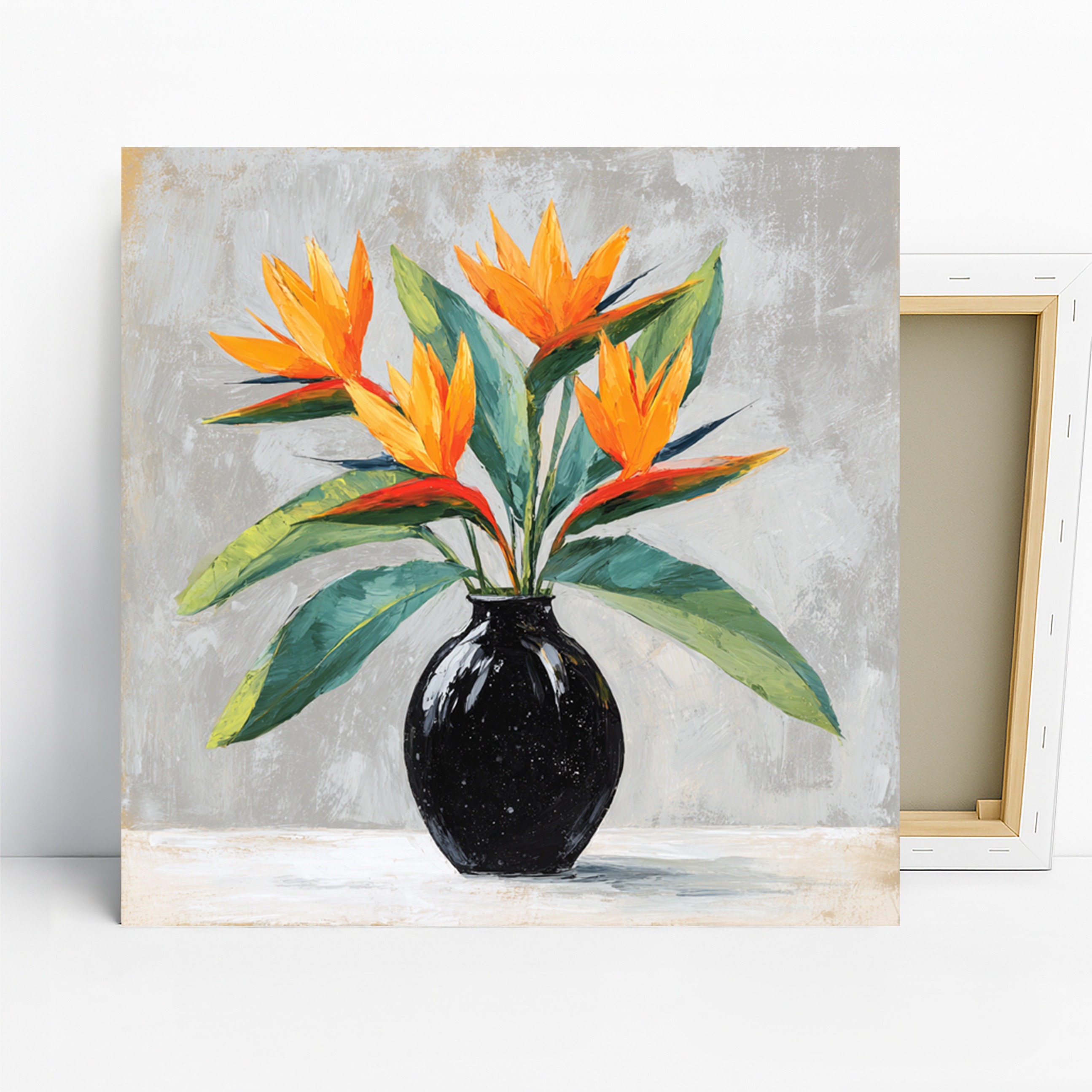Bird of Paradise Art, Canvas or Poster, Floral Contemporary Decor, Living Room Bedroom Office Wall Art, Orange Green Black Floral Print