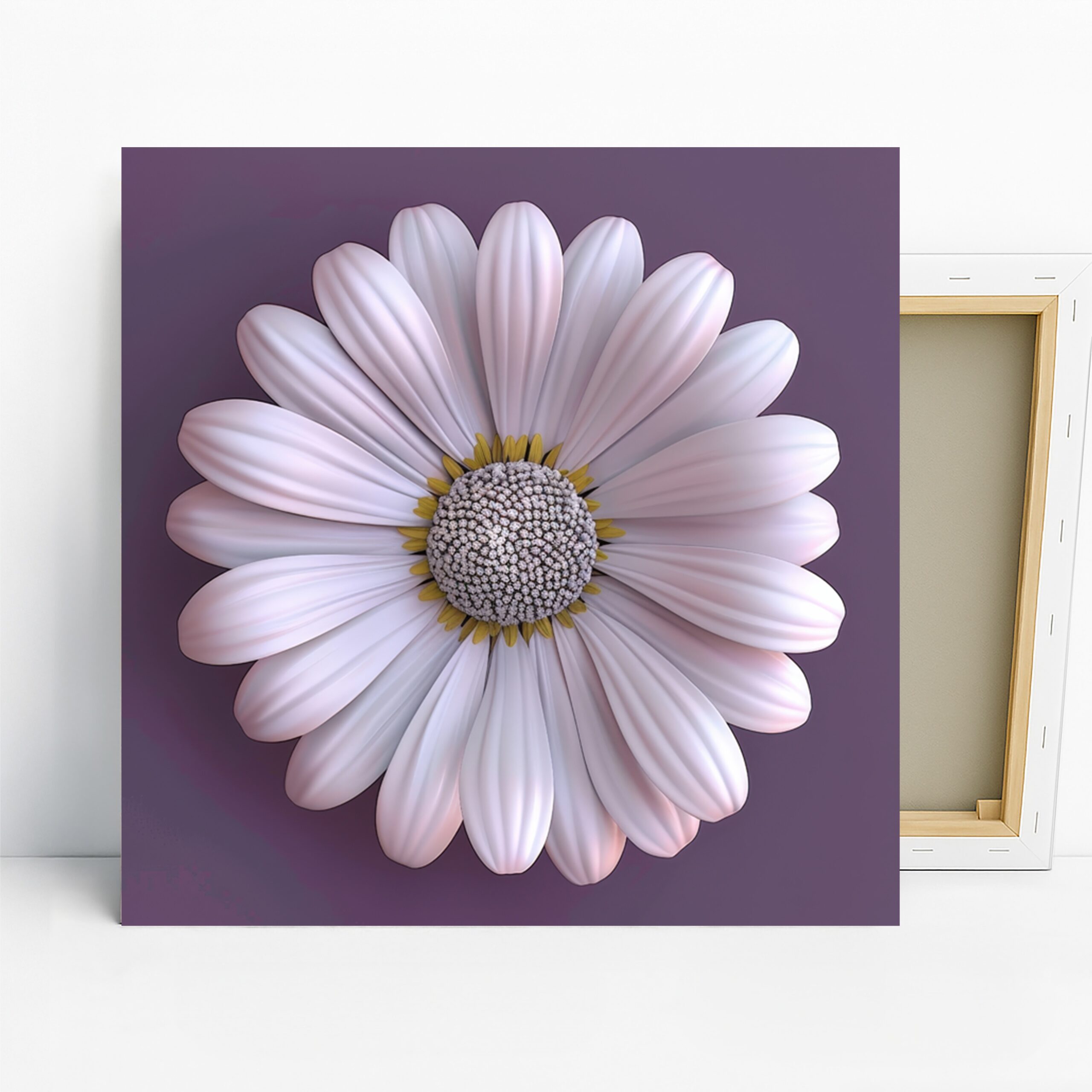 Daisy Art, Poster or Canvas, Minimalist Scandinavian Decor, Living Room Bedroom Office Wall Art, Purple White Yellow Grey, Floral Print