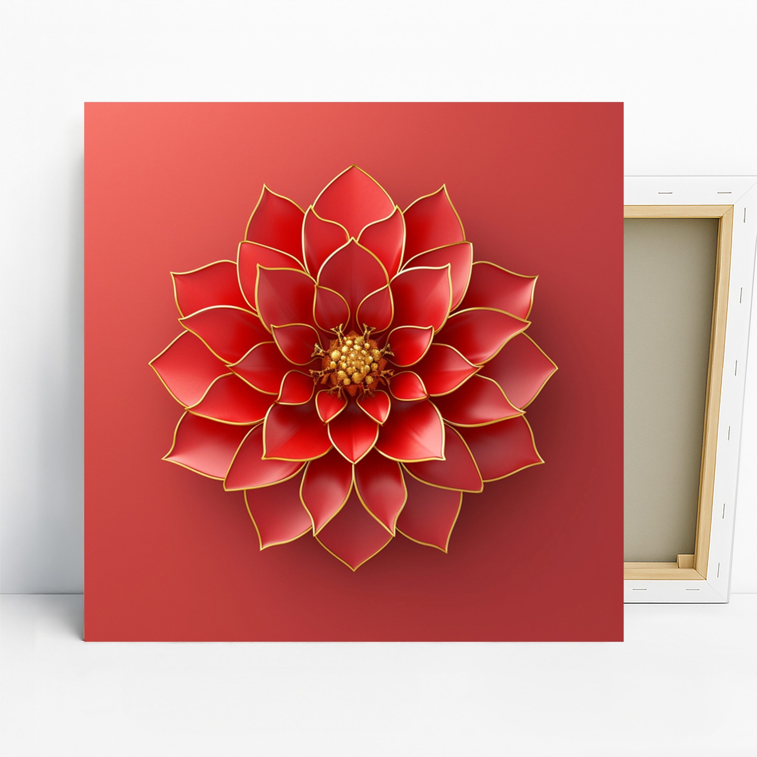 Dahlia Art, Poster or Canvas, Floral Modern Glam Decor, Living Room Bedroom Wall Art, Red Gold Maroon Luxury